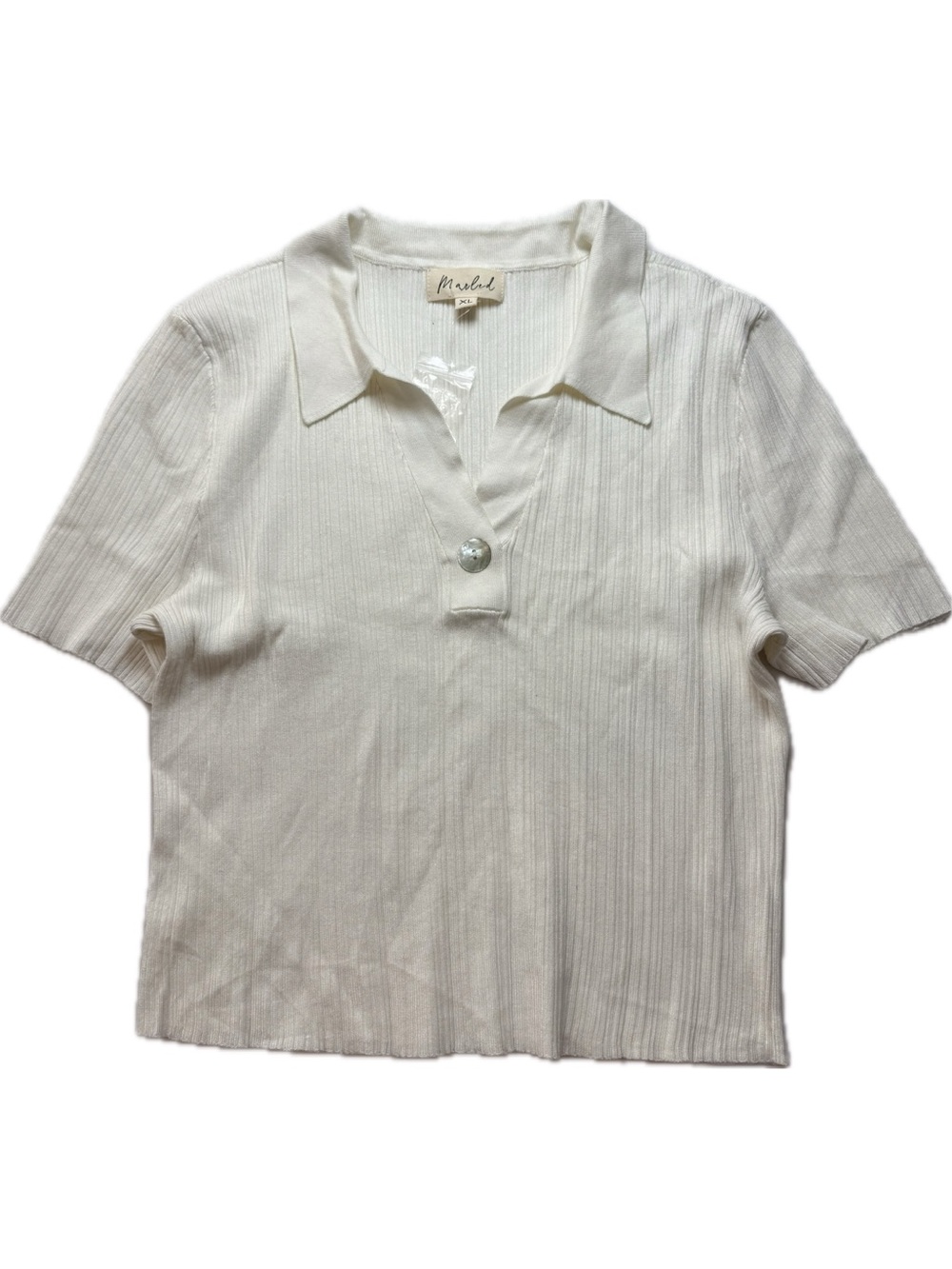 Marled Cream Ribbed Polo Tee with Button Placket Size XL NWOT